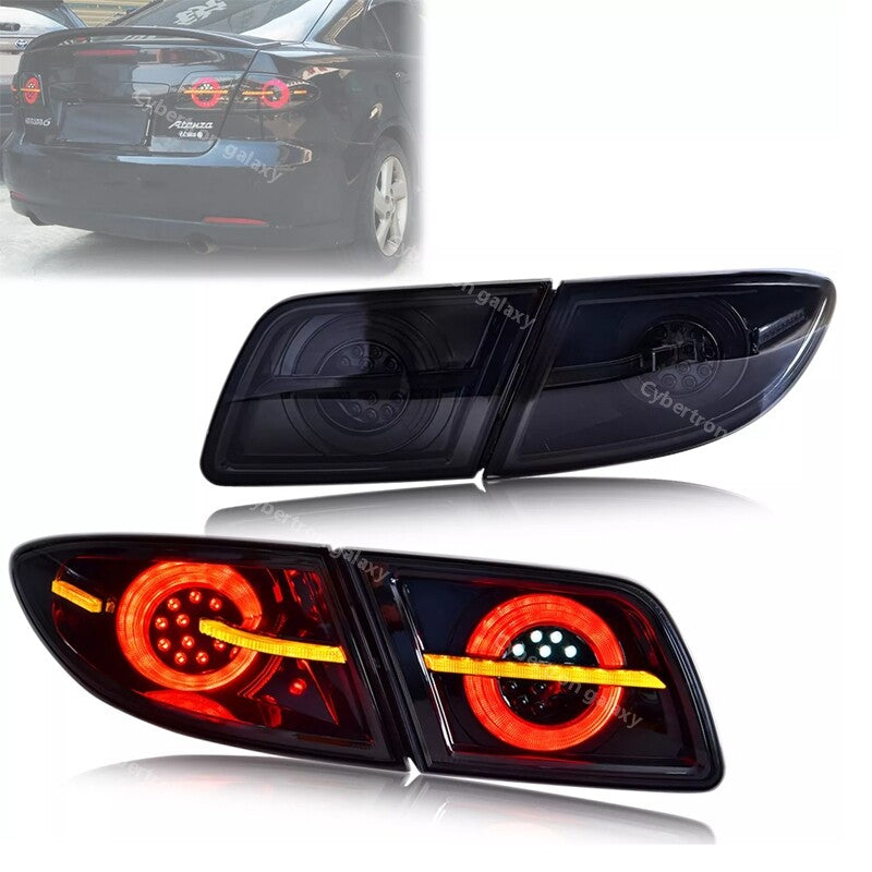 Black LED Sequential Rear TailLights for Mazda 6 2003-2008 Sedan Animation
