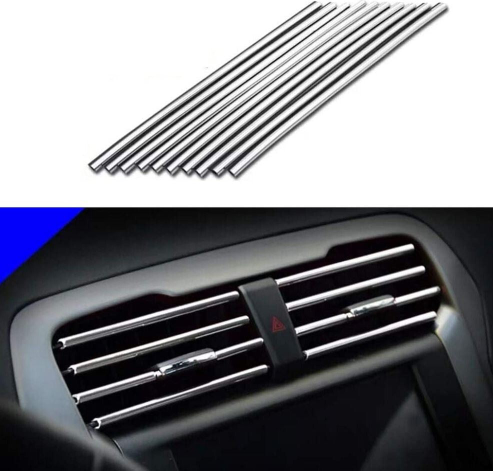 10-Piece Car Air Conditioner Socket Decorative Molded Trim Strips in Silver for Honda