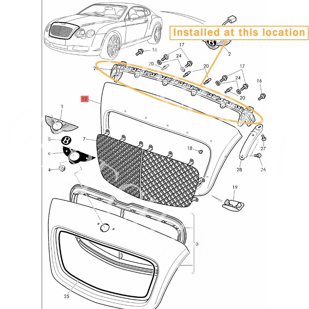 Suitable for Bentley GT Flying Spur radiator grille fixing strip 3W0806499