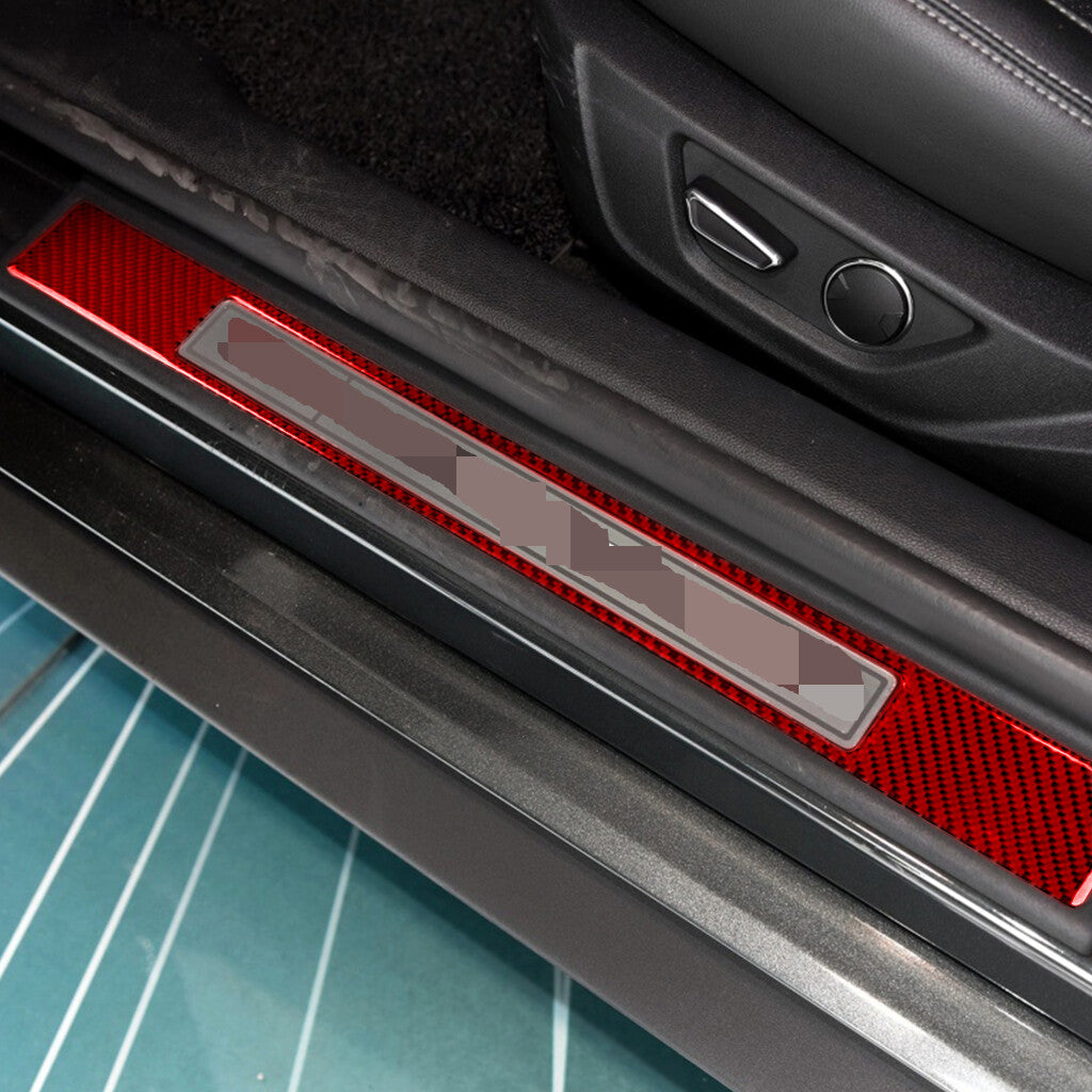 Red Carbon Fiber Door Sill Scuff Plate Guard Panel Trim for Ford for Mustang 2015-22