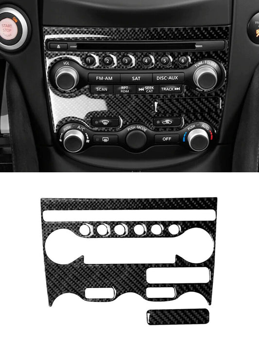2Pcs CD Radio A/C Button Frame Cover Trim Carbon Fiber for Nissan 370Z 2009-2020