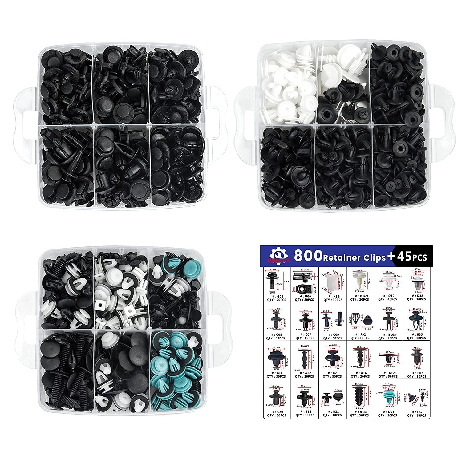 1000-piece set of automatic fasteners, decorative plastic clips, rivets, and bumper fasteners