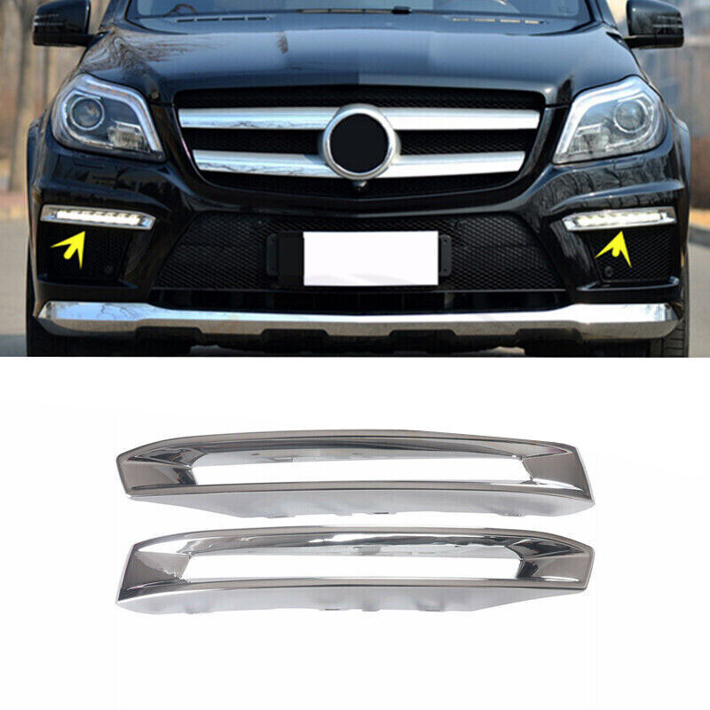1Pair Front Fog Light Cover Chrome Trim Bezel Fit for Mercedes X166 GL 2013-2016