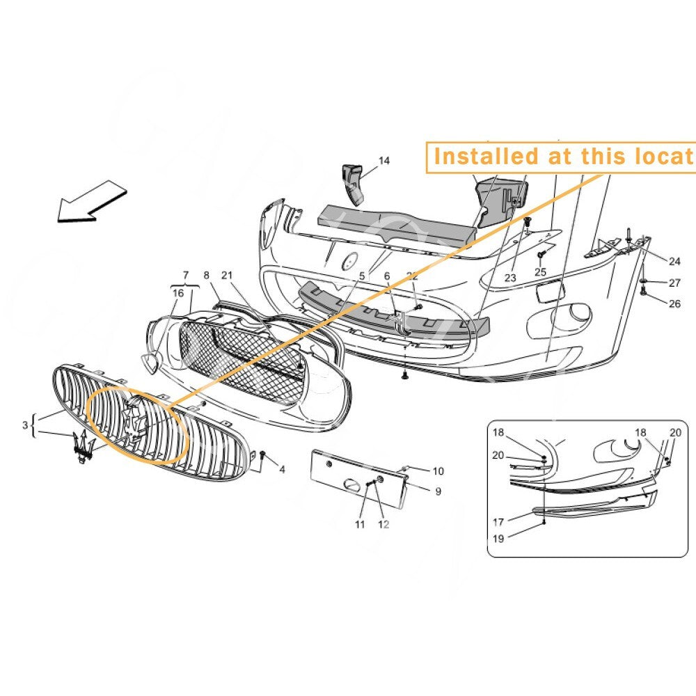Front grille assembly for Maserati GranCabrio and GranTurismo - Equipment Manufacturer 81131500