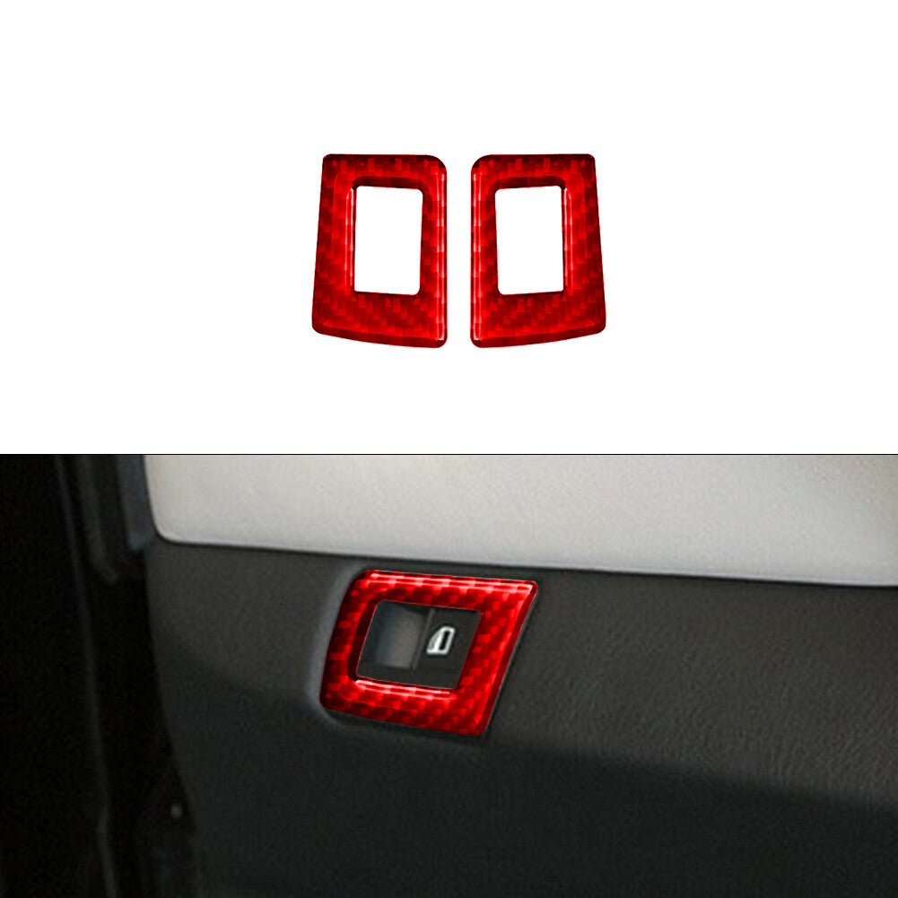 2X Red Carbon Fiber Rear Window Regulator Trim for BMW X5 2000-2006