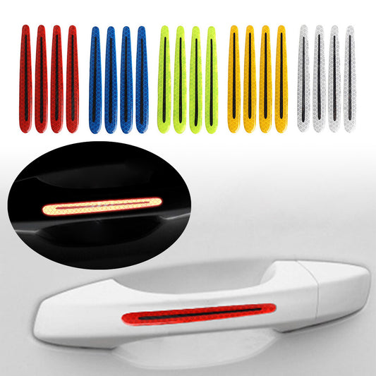 4x Carbon Fiber Style Car Door Handle Reflective Sticker Scratches Protection