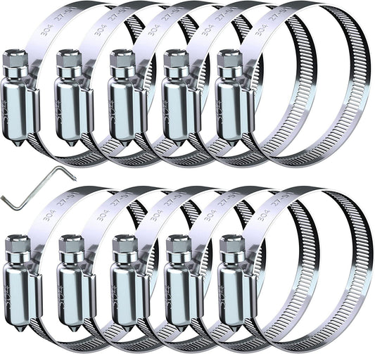 2-inch hose clamps, 10 pieces, 304 stainless steel worm gear hose clamps for fuel lines.