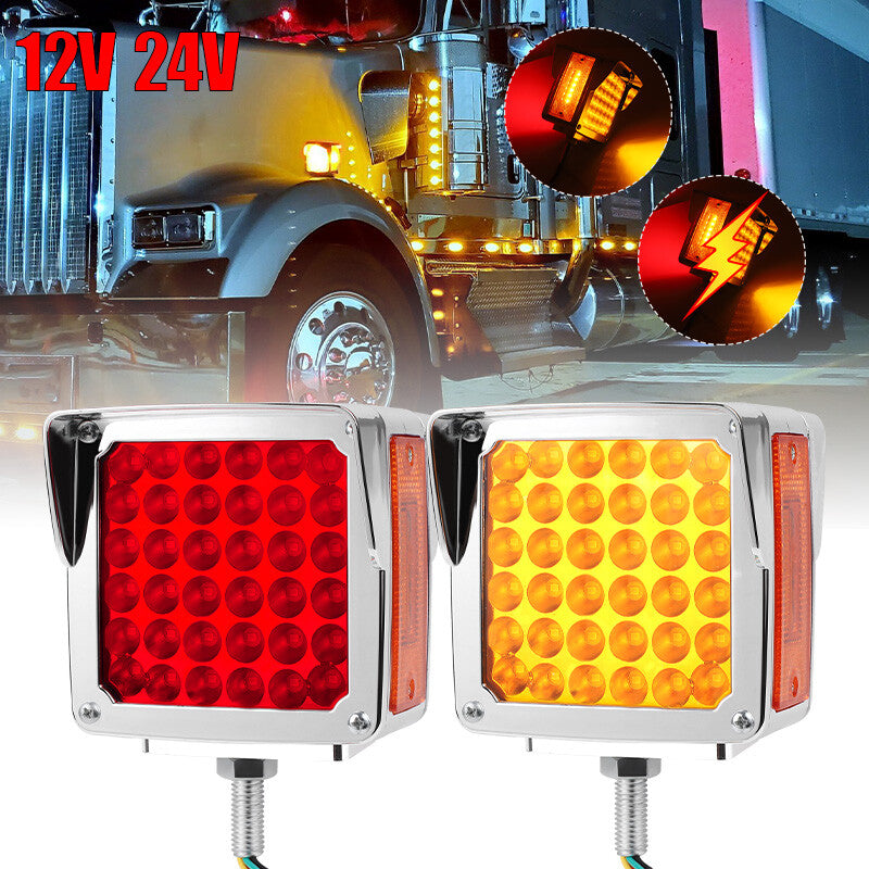 2X Amber+Red Square 78-LED Double Face Stud Mount Fender Turn Brake Tail Lights