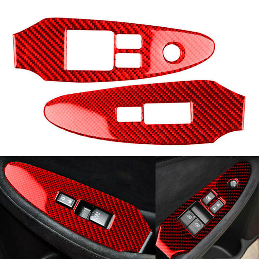 Red Carbon Fiber Window Switch Panel Frame Trim Fit for Nissan 370Z 2009-2020 LHD