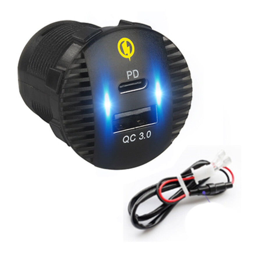 12-24V Dual USB PD QC3.0 Car Charger Socket LED Power Outlet Kit Waterproof