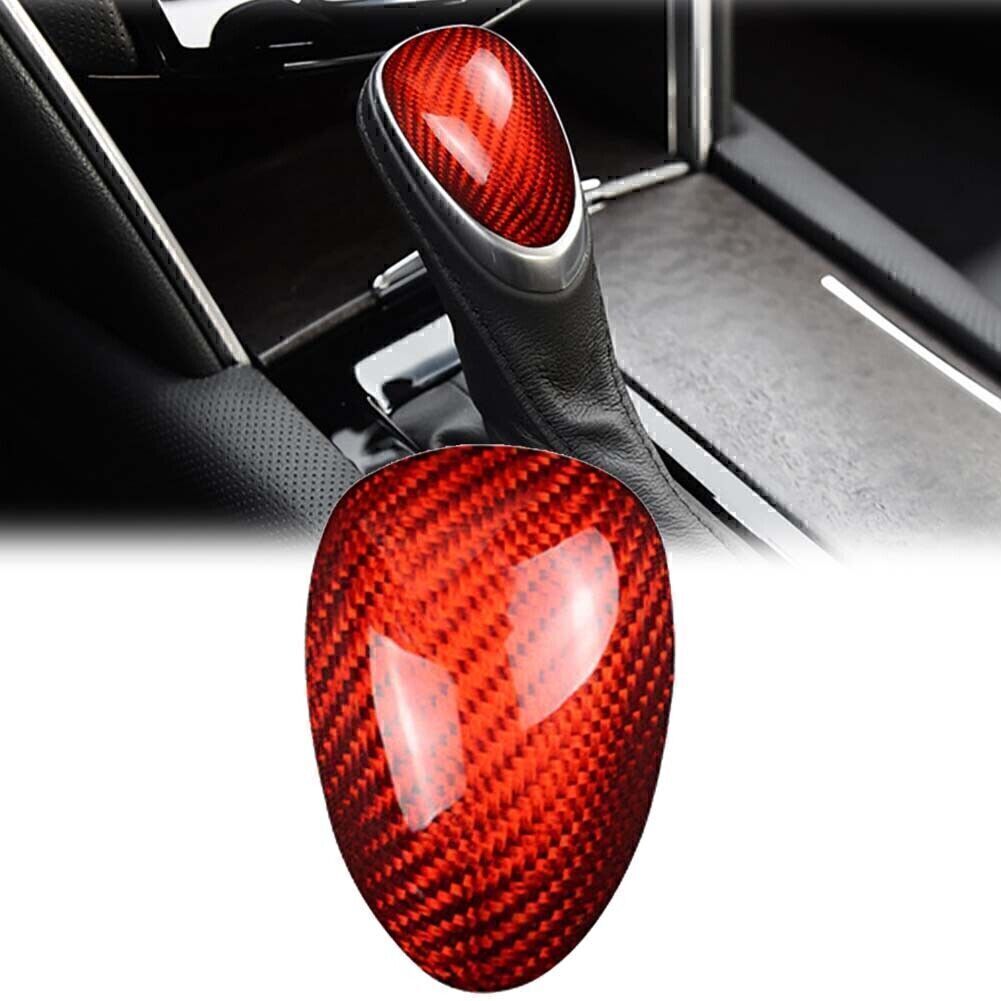 Carbon Fiber Gear Shift Knob Cover Trim Fit for Cadillac ATS 2013-2019 2018 Red