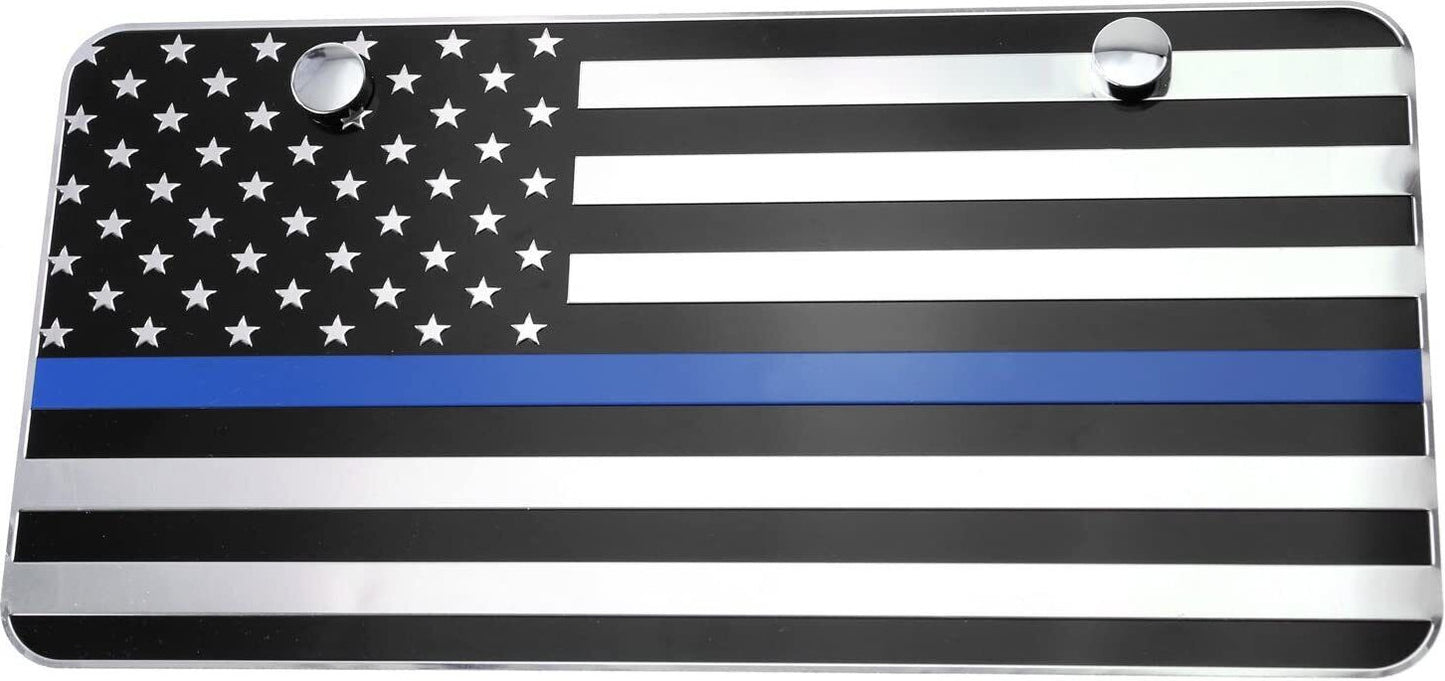 Car license plate frame cover with chrome black and blue American flag for Chevrolet