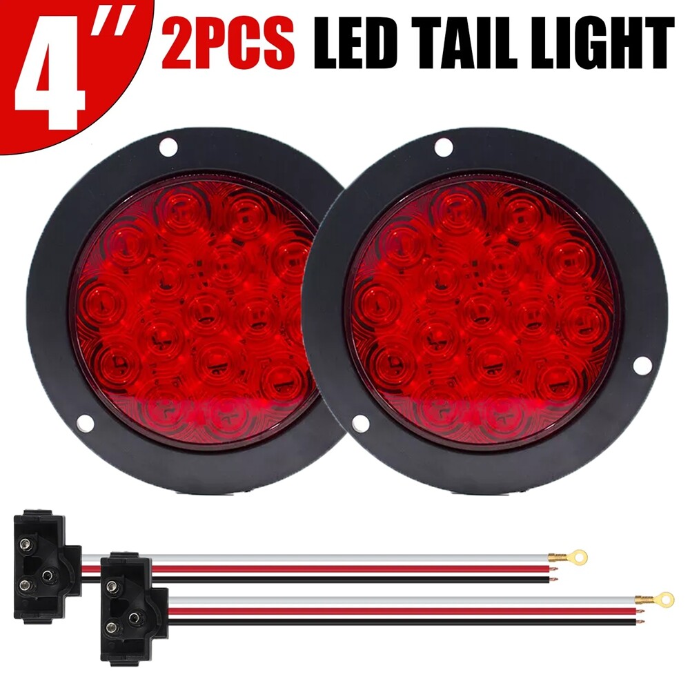 2 x 4-inch round LED truck trailer stop turn tail brake lights, waterproof 16-LED