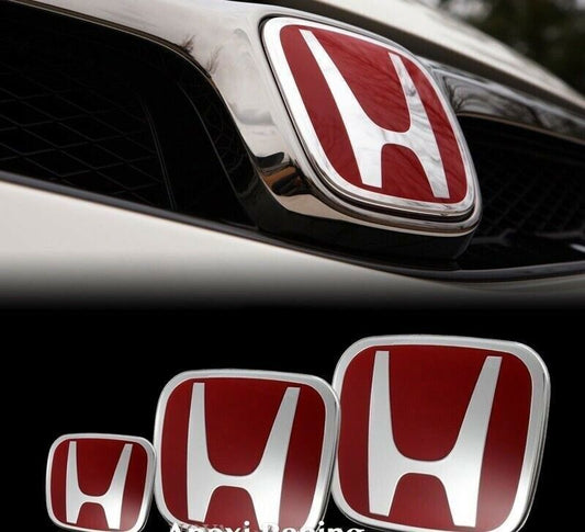 3-Pack Red H-Type - R STEERING Front and Back Embroidery Badges for 4DR for CIVIC 2016-2021