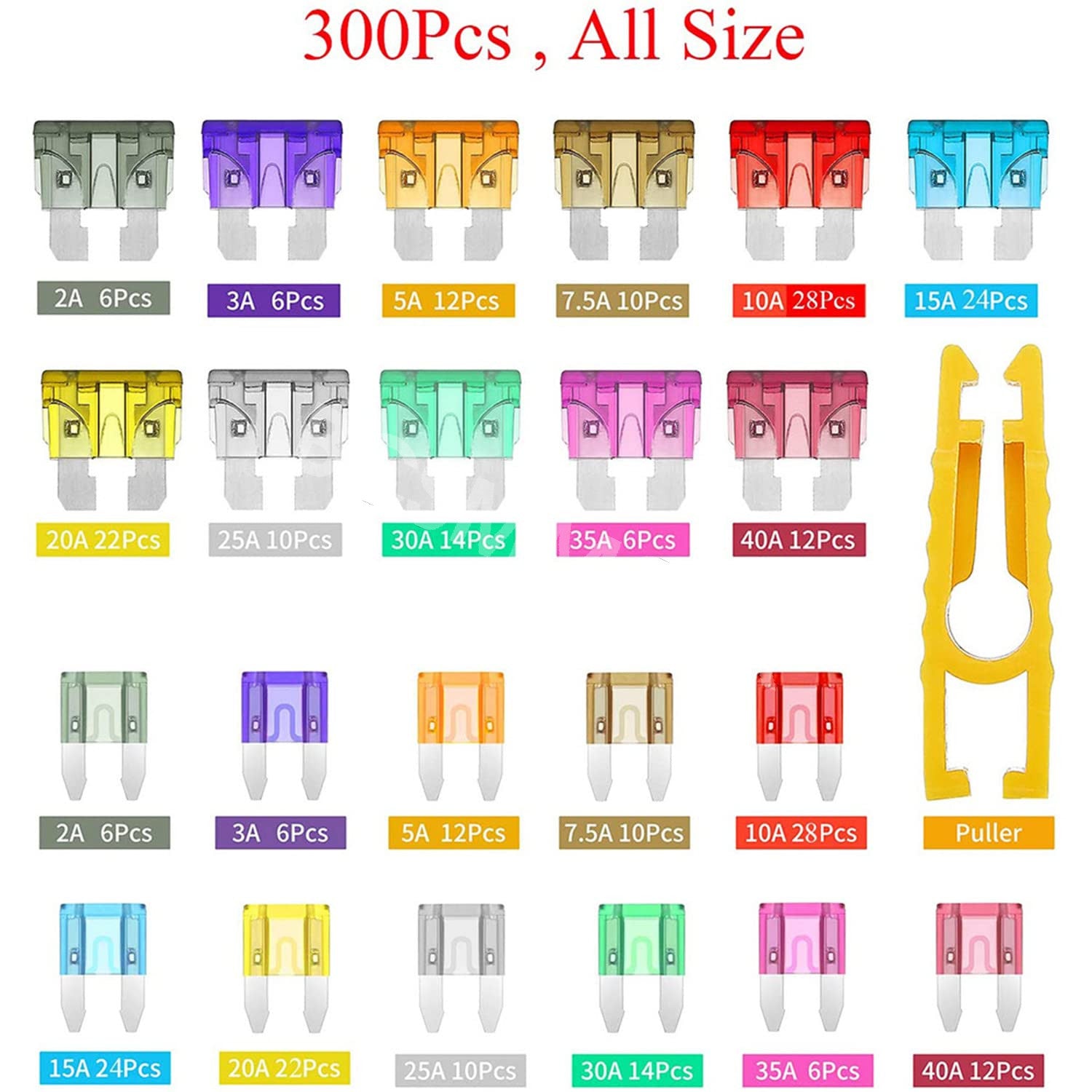Car Circuit Medium Small Fuse 300Pcs 11 Sizes Assortment Kit Accessories Trim
