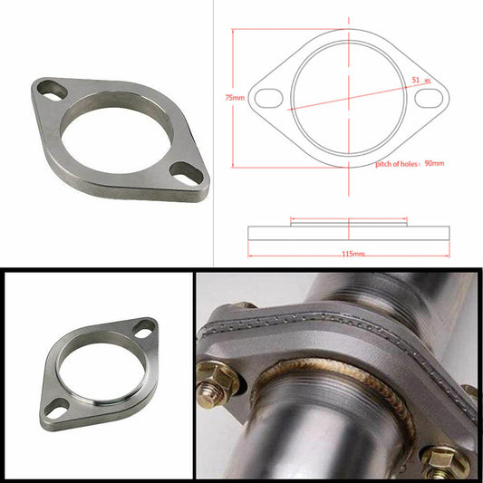 2 Exhaust Flange Pipe Header Slotted 2-Bolt Hole Universal Stainless Steel Fit