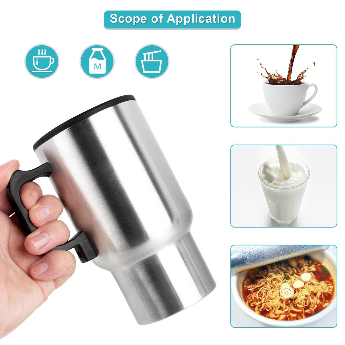 12V In-car Heated Travel Mug Electric Stainless Steel Travel Heating Cup