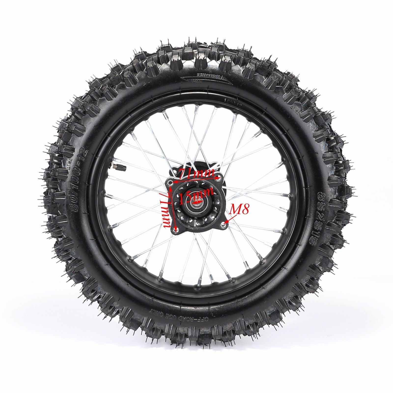 15mm Front 60/100-14 Rear 80/100-12 Tyre Rim Wheel Pit Dirt Bike 70 110cc 125cc