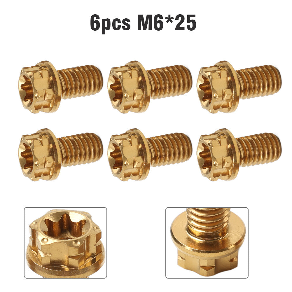 6pcs Bolts Torx Head Flange Screws M6x25mm For Motorcycle Bicycle Gold