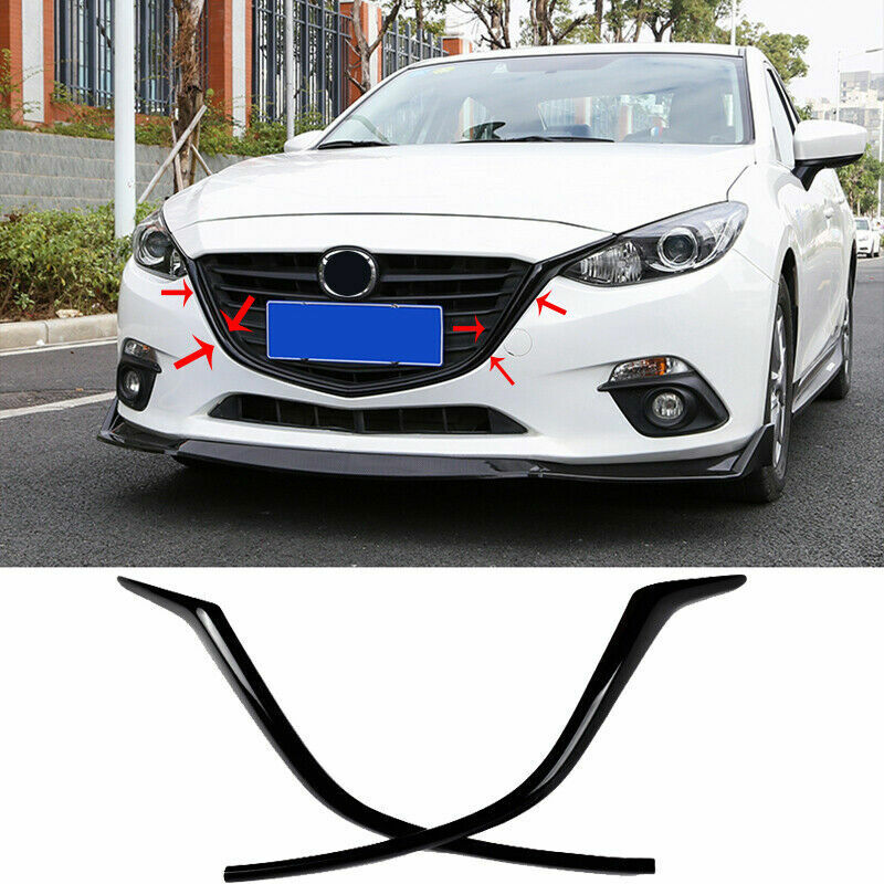 2P for Mazda 3 Axela 2014-2016 Glossy Black Front Grille Frame Strip Replace Kit