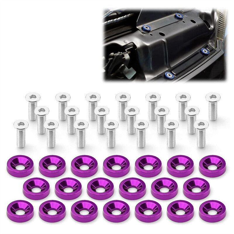 20Pcs Billet Aluminum Fender Bumper Washer Bay Dress up Bolt Screw Kit Purple