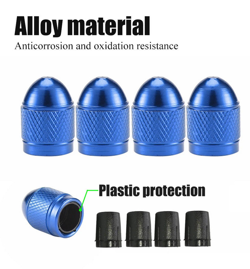 4-piece car tire valve cover rod air dust cover blue bullet for Lexus for Infiniti