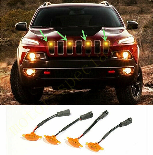 for Jeep Cherokee 2014-2024 yellow Style Front Grill LED Marker Light Kit