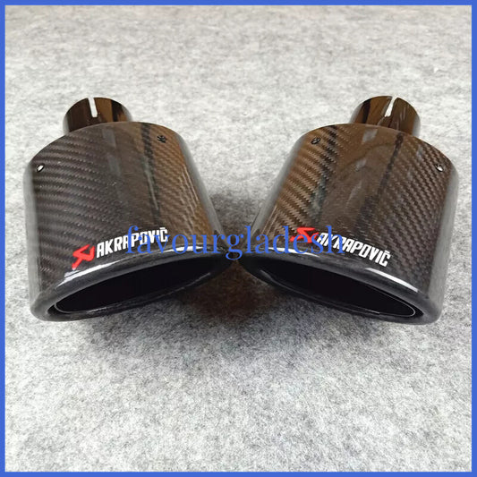 2PCS Akrapovic Oval Exhaust Pipes Car Stainless Black Muffler Pipe 63mm-105mm