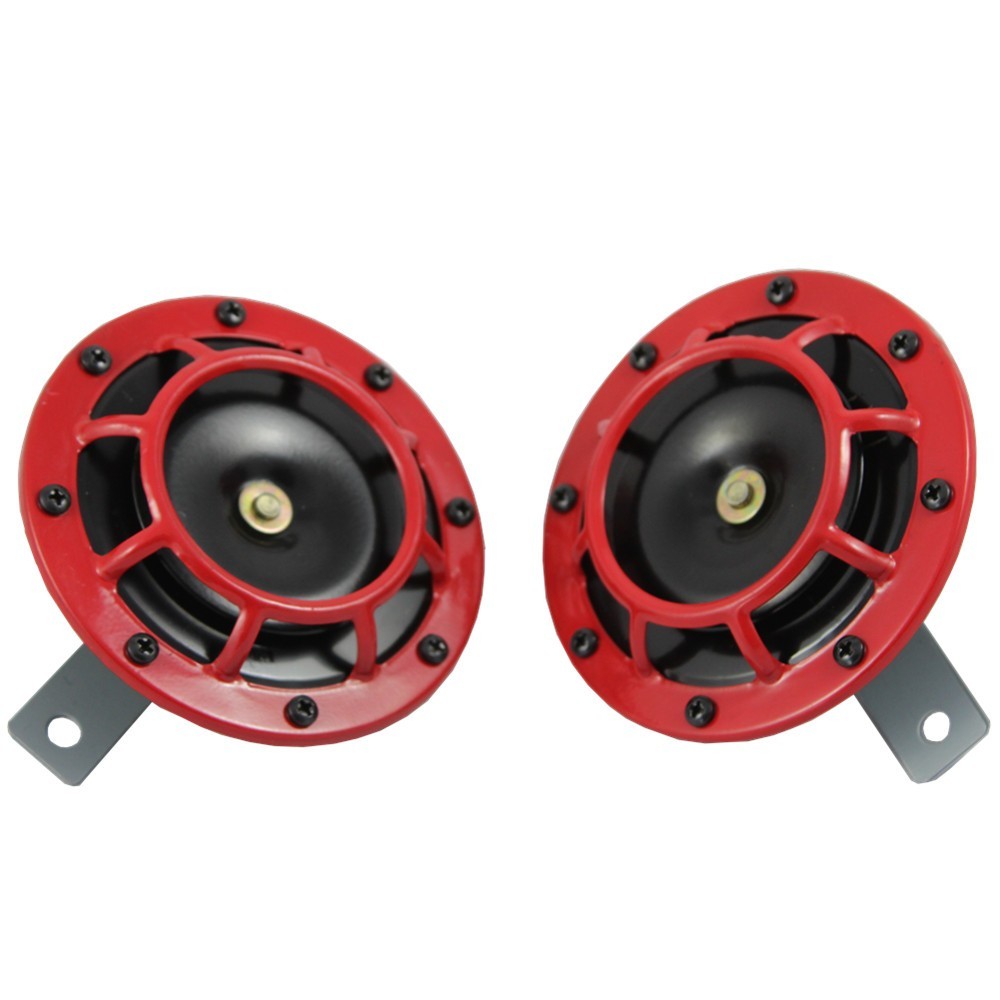 1 Dual 12V 115dB Ultra Loud Compact Electric Pop-Sound Car Air Horn, Red,