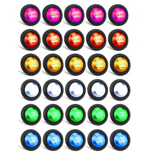 Red Smoked Amber 3/4 Bullet Round LED Side Marker Lights for Trailer Truck RV