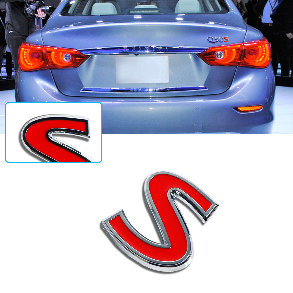 3D Red S Letter Car Badge Trunk Lid Decal Badge for Infiniti Q50 Q60 Q70