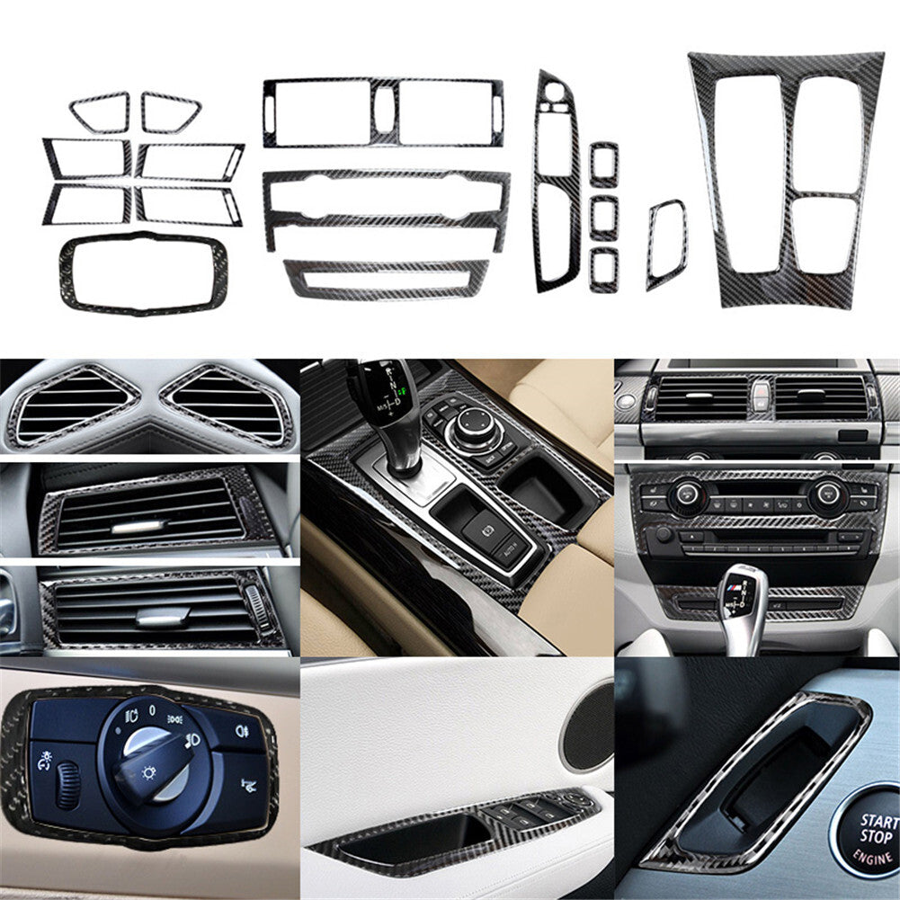 16Pcs Carbon Fiber Full Set Interior Cover Trim for BMW X5 E70 X6 E71 2008-2013