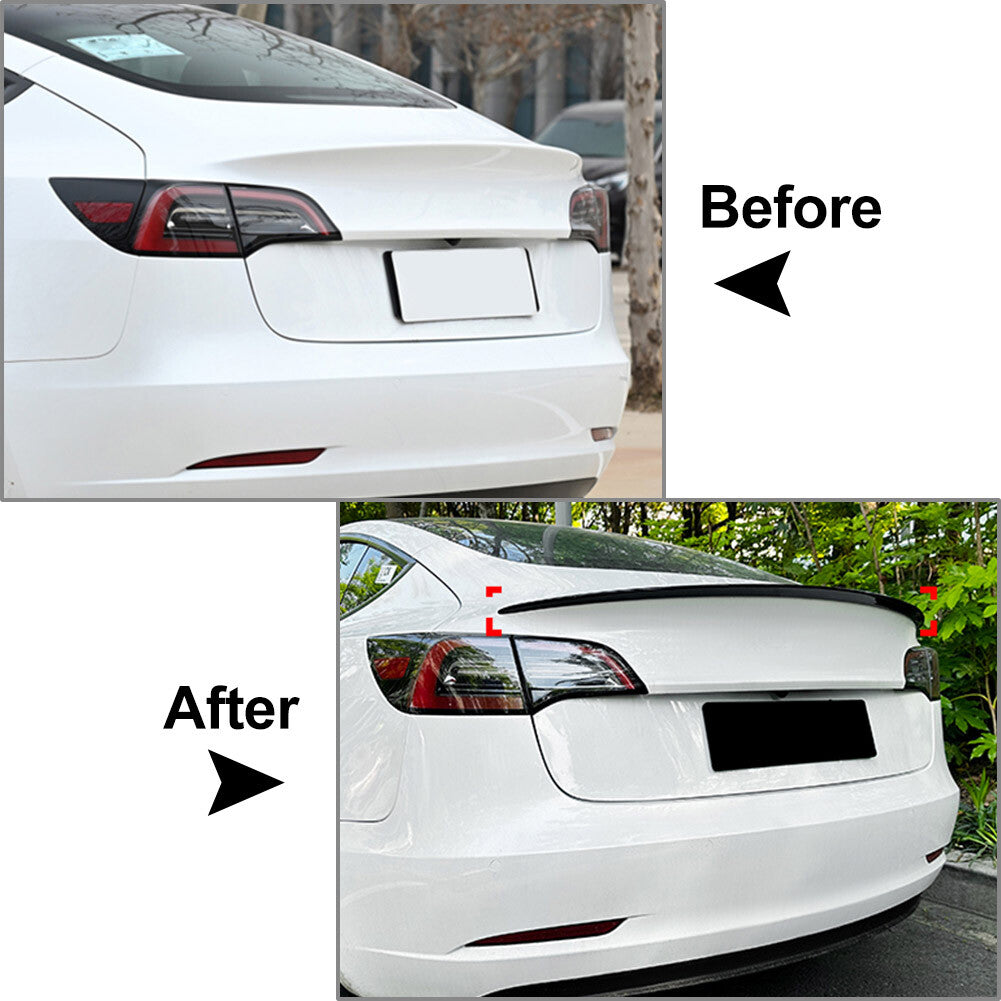 Rear Trunk Spoiler Wing ABS for Tesla Model 3 17-23 Glossy Carbon Fiber Black