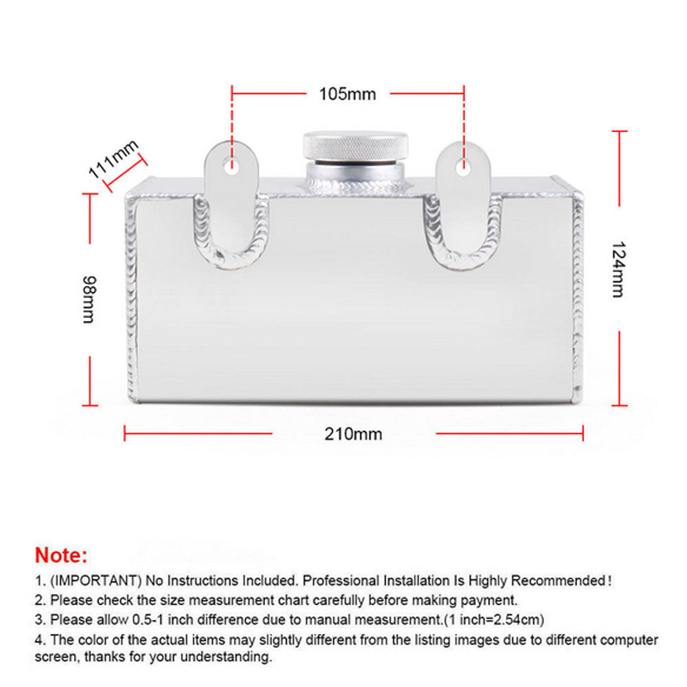 2L Aluminium Polished Windscreen Washer Bottle Intercooler Spray Tank With Cap