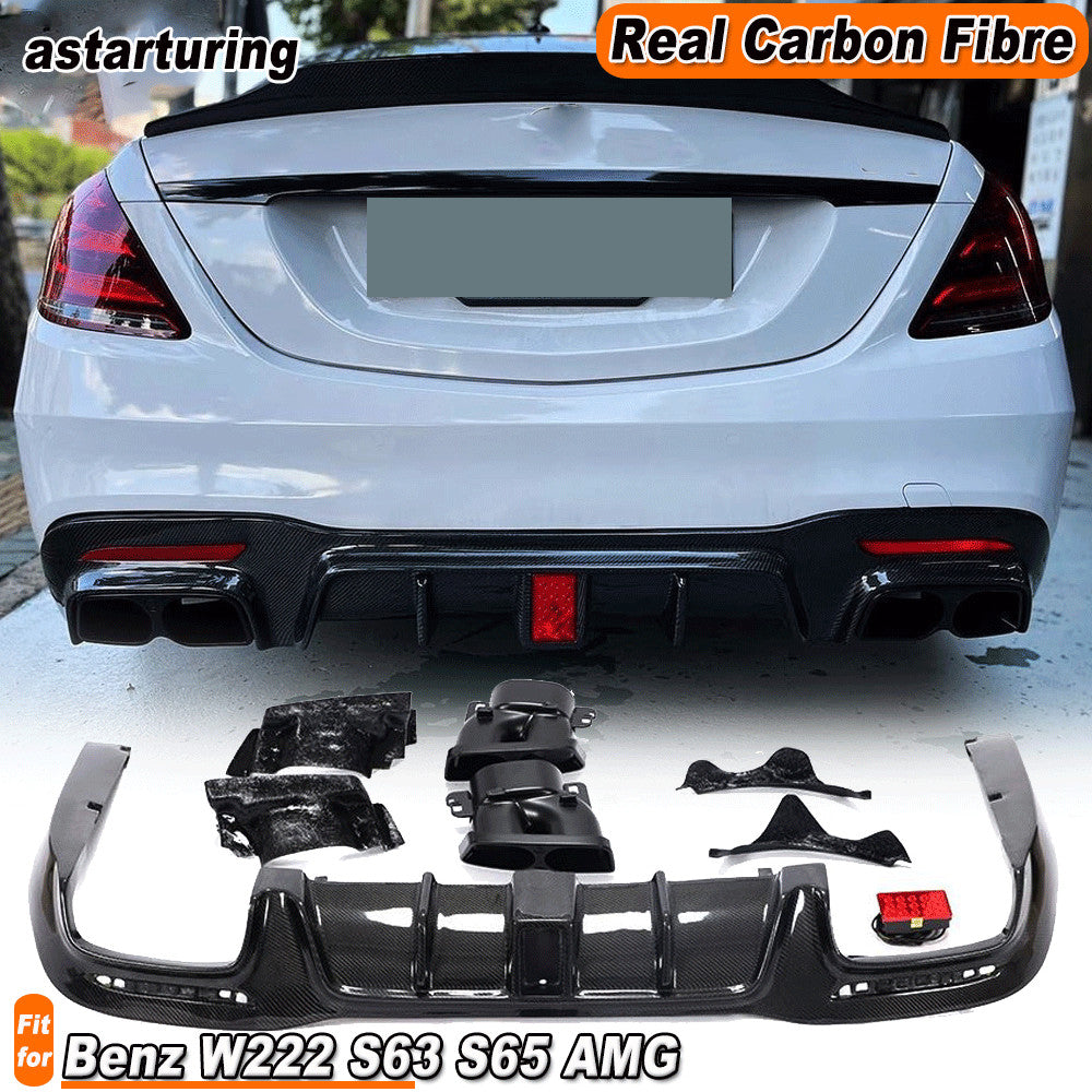 for Benz W222 S63 S65 AMG 2018UP Rear Bumper Diffuser W/Exhaust Tips REAL Carbon