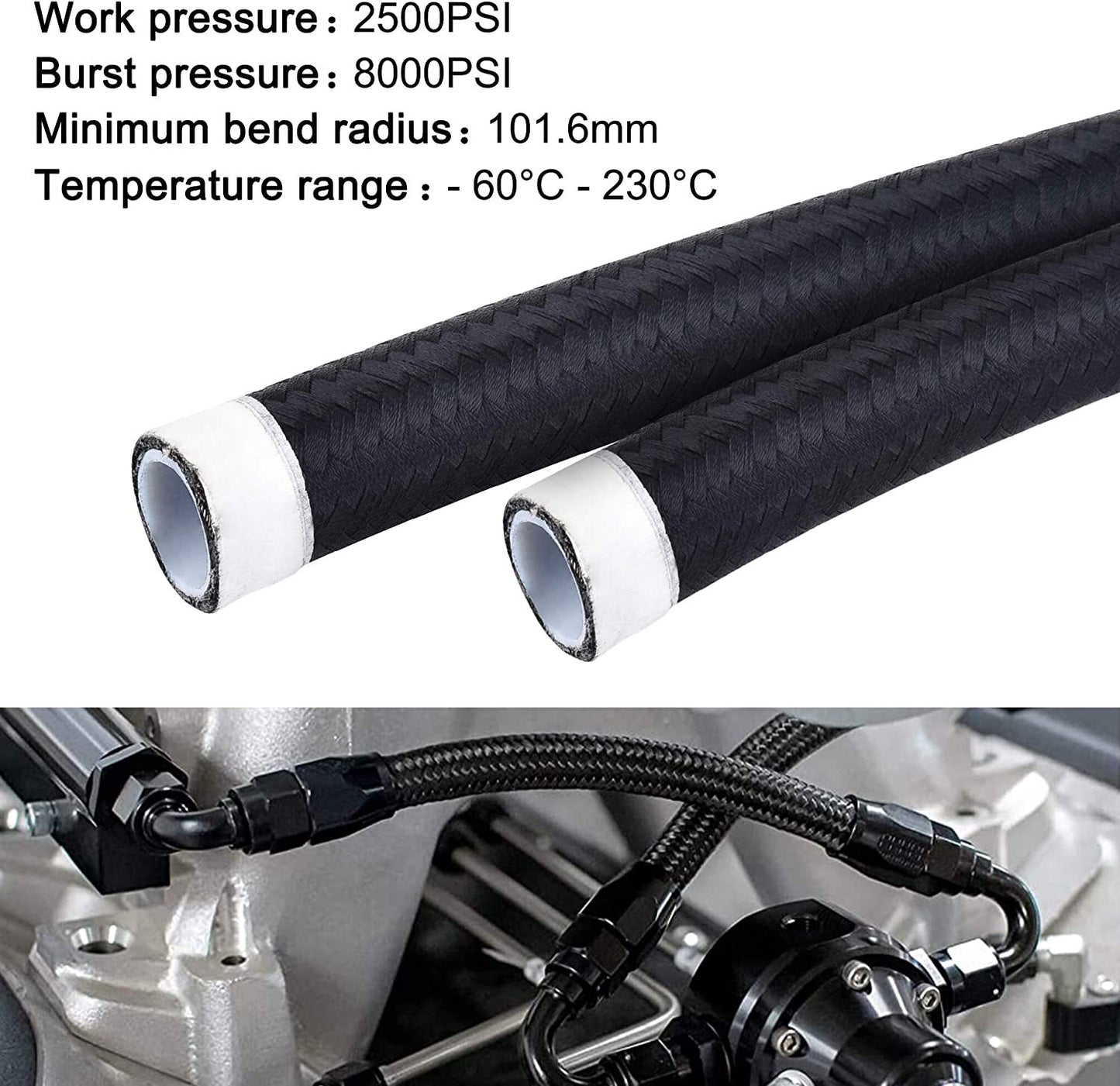 8AN-AN8 Black 20ft Nylon Braided PTFE Fuel Line 10 Fittings Hose End Kit for E85