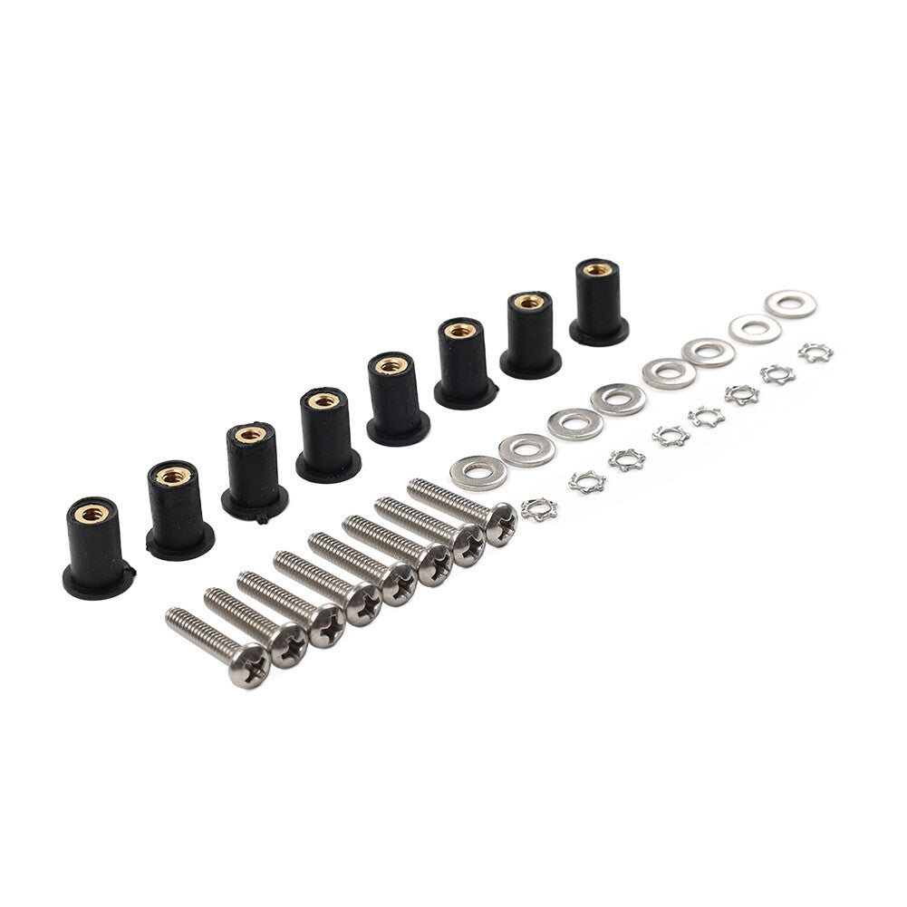 8PCS Headlight Bucket Nacelle Stainless Steel  Rubber Well Nut Kit for Harley
