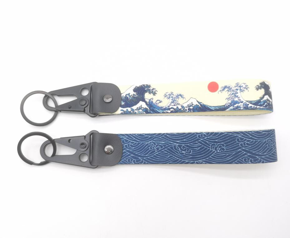 1. Car keychain/ring with lanyard, car accessory, wavy blue, suitable for Mitsubishi .