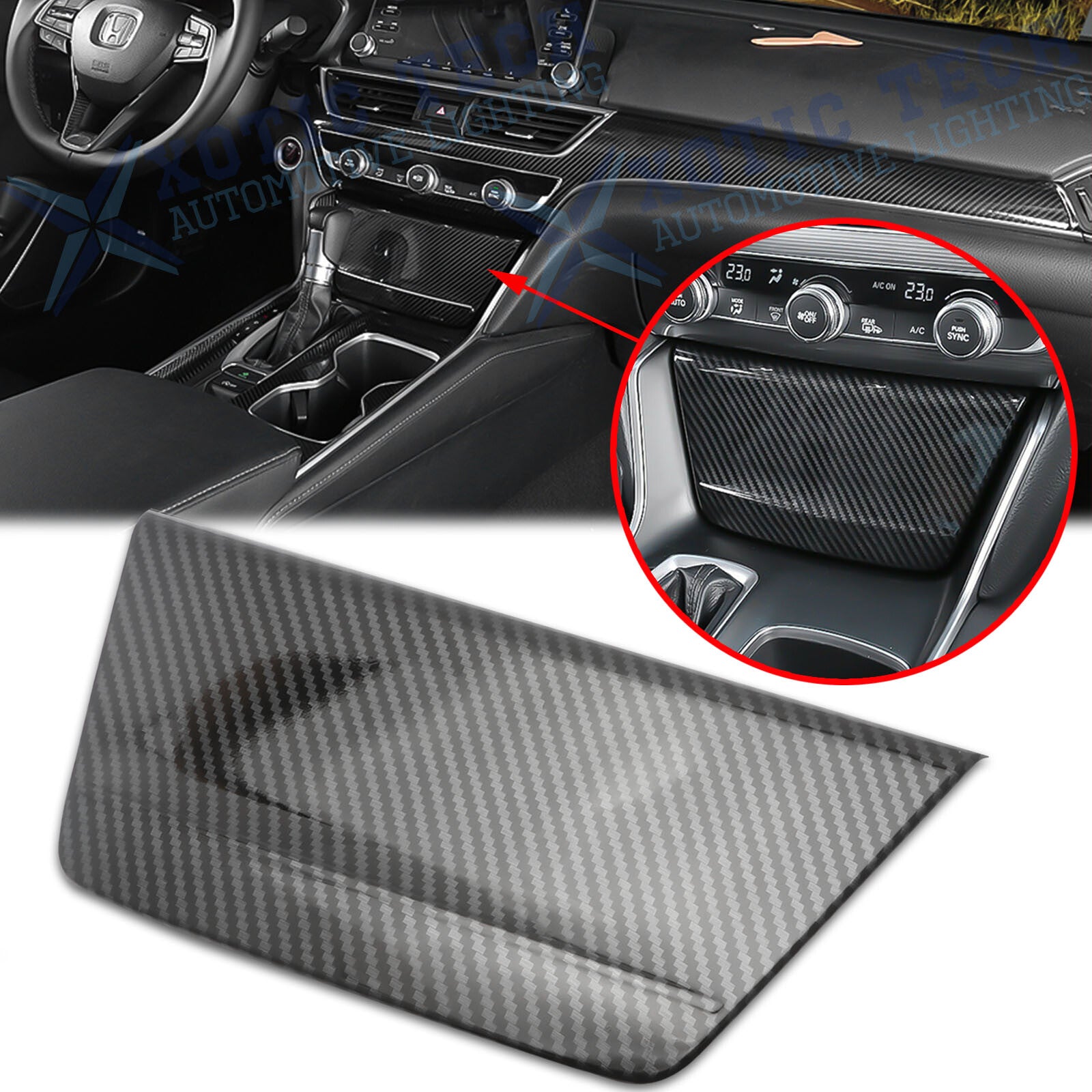 for Honda Accord 2018-2020 Carbon Fiber Style Cigarette Lighter Panel Cover Trim