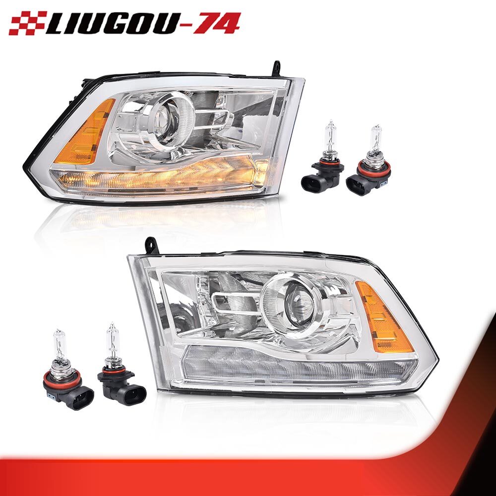 Suitable for 2013-2018 for Dodge for Ram 1500 2500 3500 chrome headlights with LED strips.