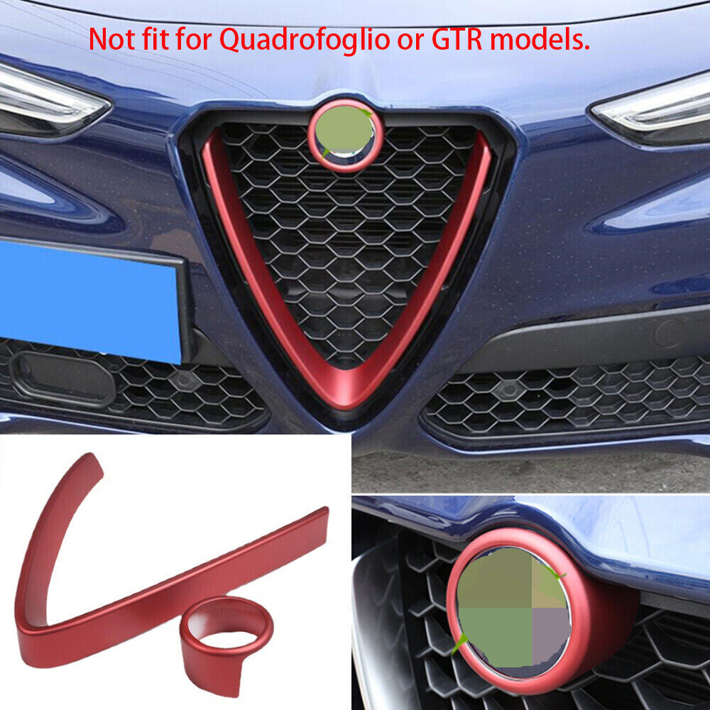 2¡ÁRed ABS Front Logo Decorative Ring Grille Trim for Alfa Romeo for Stelvio 2017+