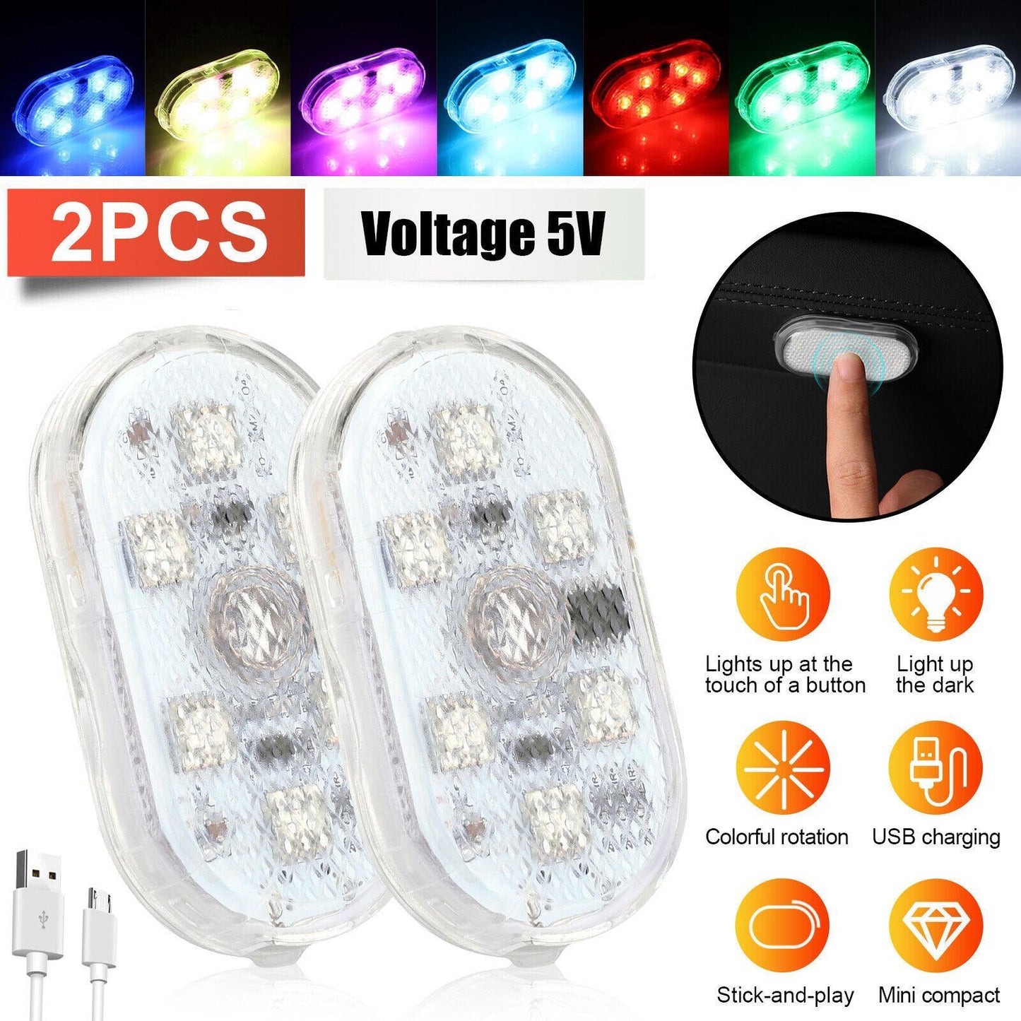 5V 7-Color Changing USB LED Car Lights Touch Control Reading Lamp Universal