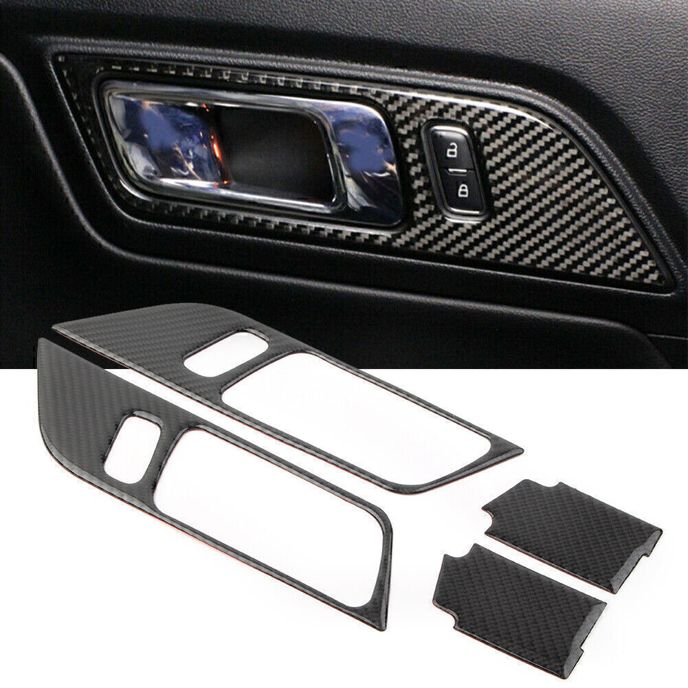 for Ford for Mustang 15-19 Carbon Fiber Look Car Interior Door Handle Frame Trim
