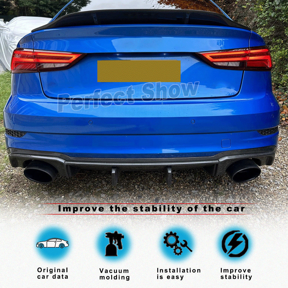 Carbon Fiber Rear Bumper Diffuser Lip Spoiler Fit for Audi RS3 Sedan 8V 2017-21