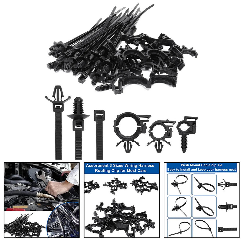30Pcs Zip Ties 15Pcs Harness Clips Car Wire Routing Clips Self Locking Fastening