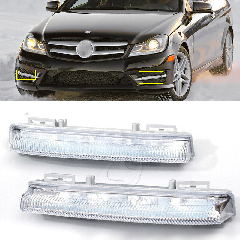 A pair of DRL daytime driving lights suitable for Mercedes-Benz E350 C350 C250 W204 LH RH