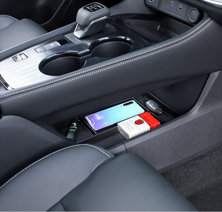 Gear shift panel storage box suitable for Nissan Rogue 2021 - 2023 VC with decorative cover.