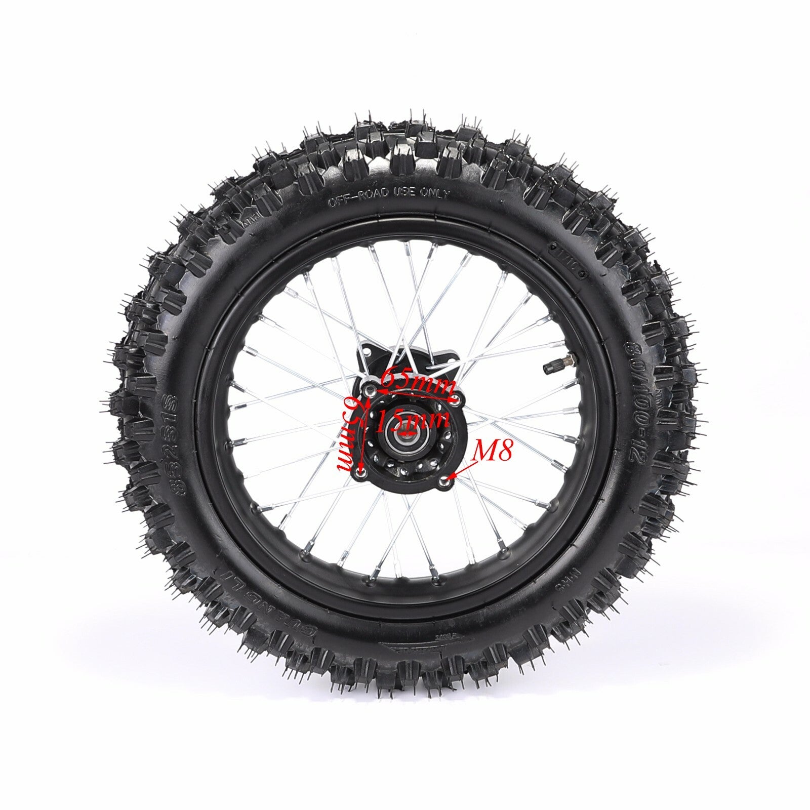 12-inch rear wheel, 80/100-12 tire, rim, disc rotor, sprocket suitable for Apollo SSR 125 KX 65