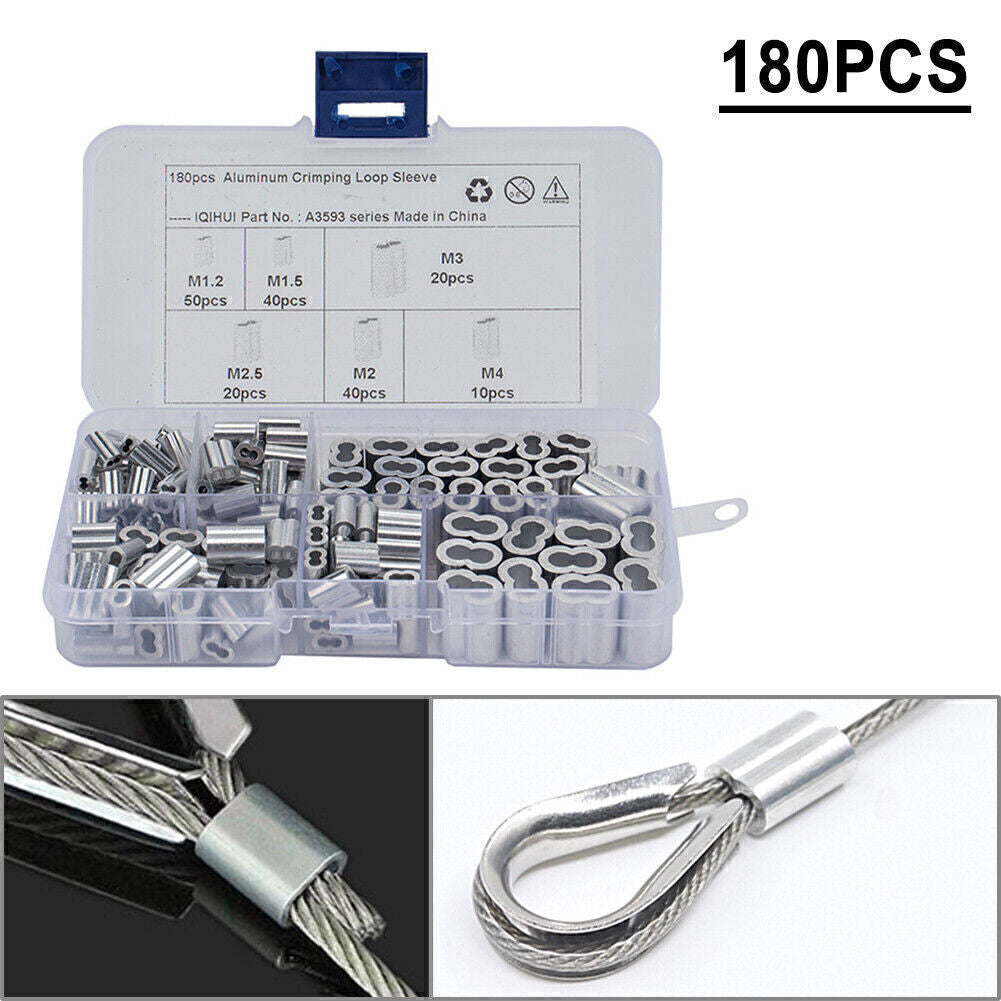 For Assortment 180x 6 Size Aluminum Double Barrel Ferrule Crimping Loop Sleeve