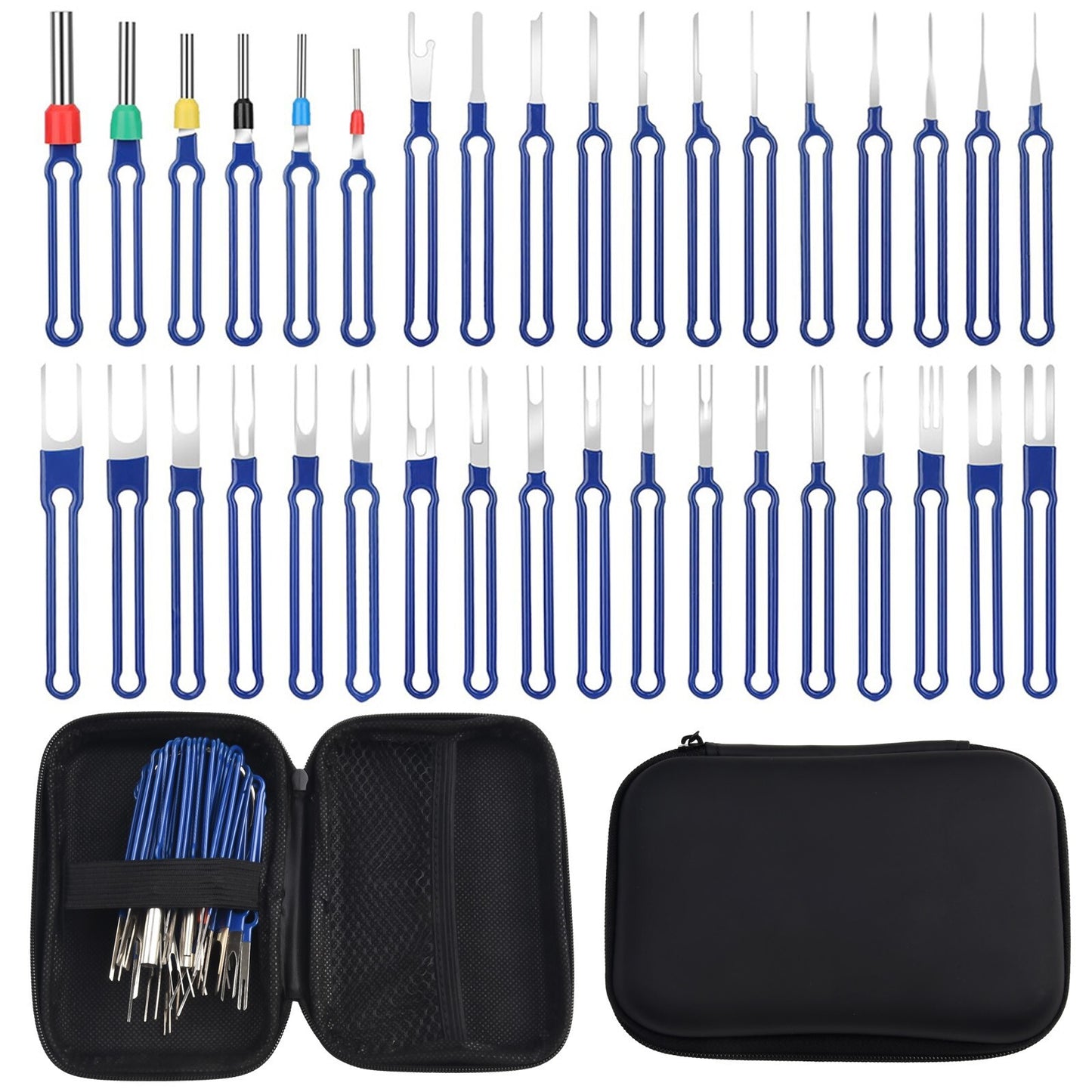 Rugged and reliable 36-piece pin removal tool kit for terminal detachment